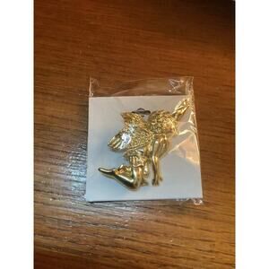 Women Brooch Pin Cherub Winged Figural Angel Cupid Pin 2.5” Gold Tone